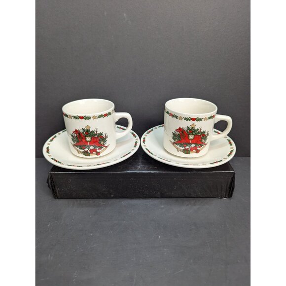 O'Christmas Tree Ten Strawberry Street Ltd Flat Cup and Saucer Set Lot of 2 - Picture 3 of 9